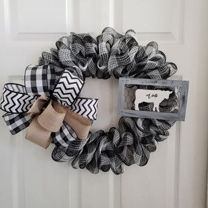 Farmhouse buffalo plaid cow wreath